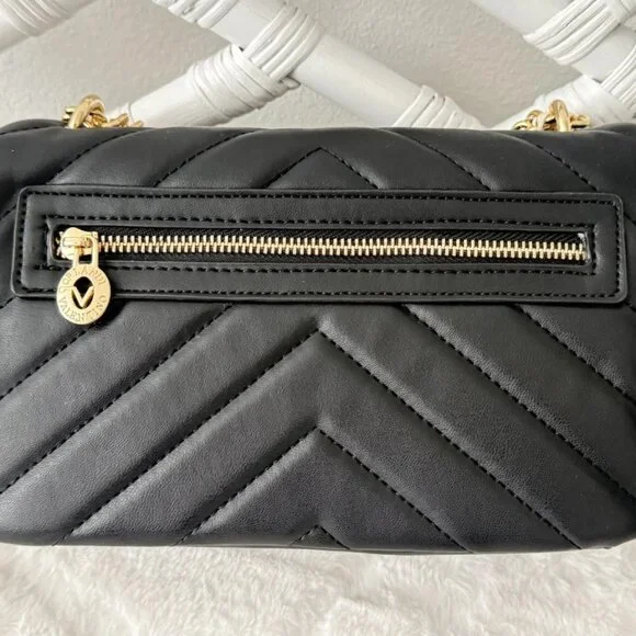 Valentino Orlandi Quilted Vegan Leather Shoulder Bag Gold Chain Black NWT $279 - Picture 2 of 16